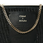 X MIFUKO Raffia Calfskin Mini Chain Basket Black