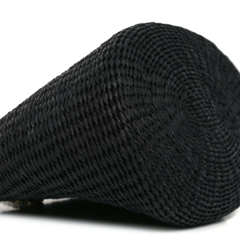 X MIFUKO Raffia Calfskin Mini Chain Basket Black