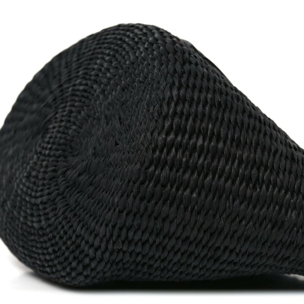 X MIFUKO Raffia Calfskin Mini Chain Basket Black