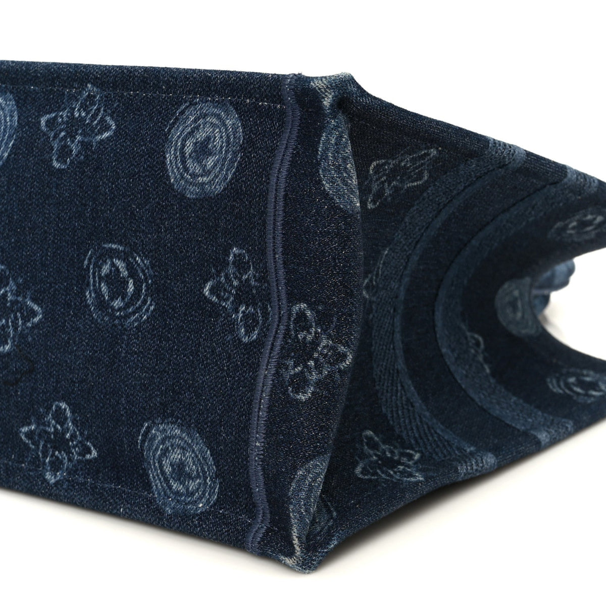 Denim Flowers Embroidered Medium Book Tote Blue