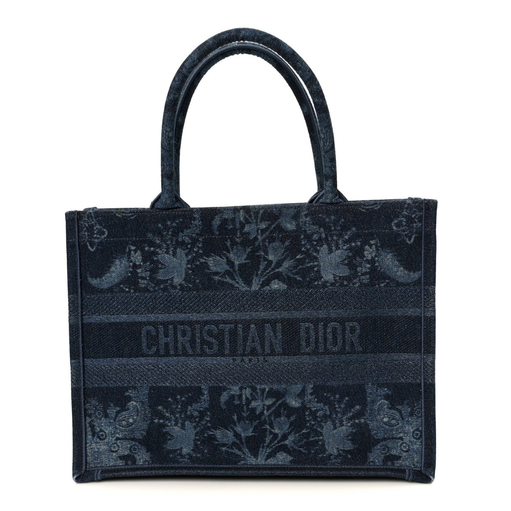 Denim Flowers Embroidered Medium Book Tote Blue