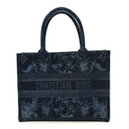 Denim Flowers Embroidered Medium Book Tote Blue
