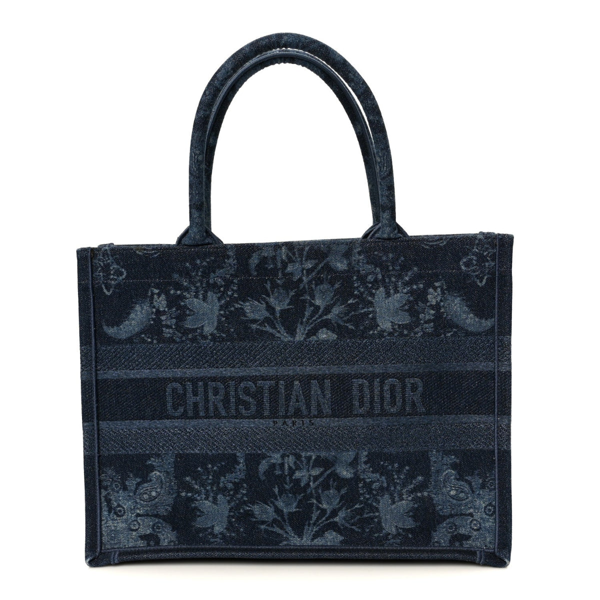Denim Flowers Embroidered Medium Book Tote Blue