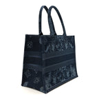 Denim Flowers Embroidered Medium Book Tote Blue