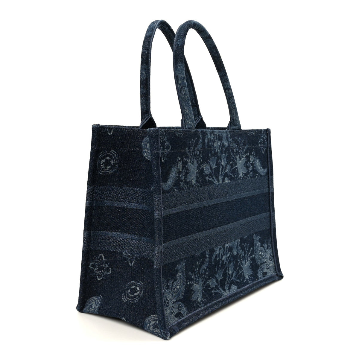 Denim Flowers Embroidered Medium Book Tote Blue
