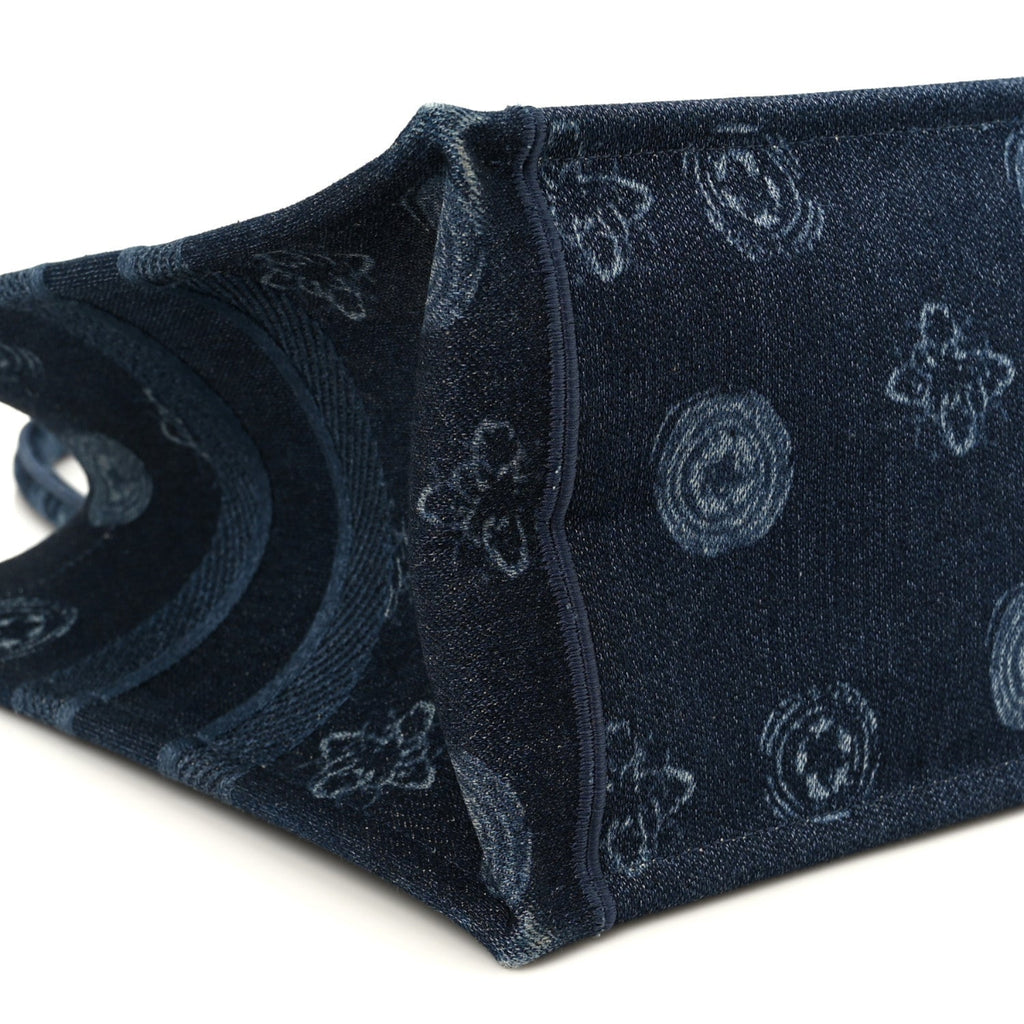 Denim Flowers Embroidered Medium Book Tote Blue