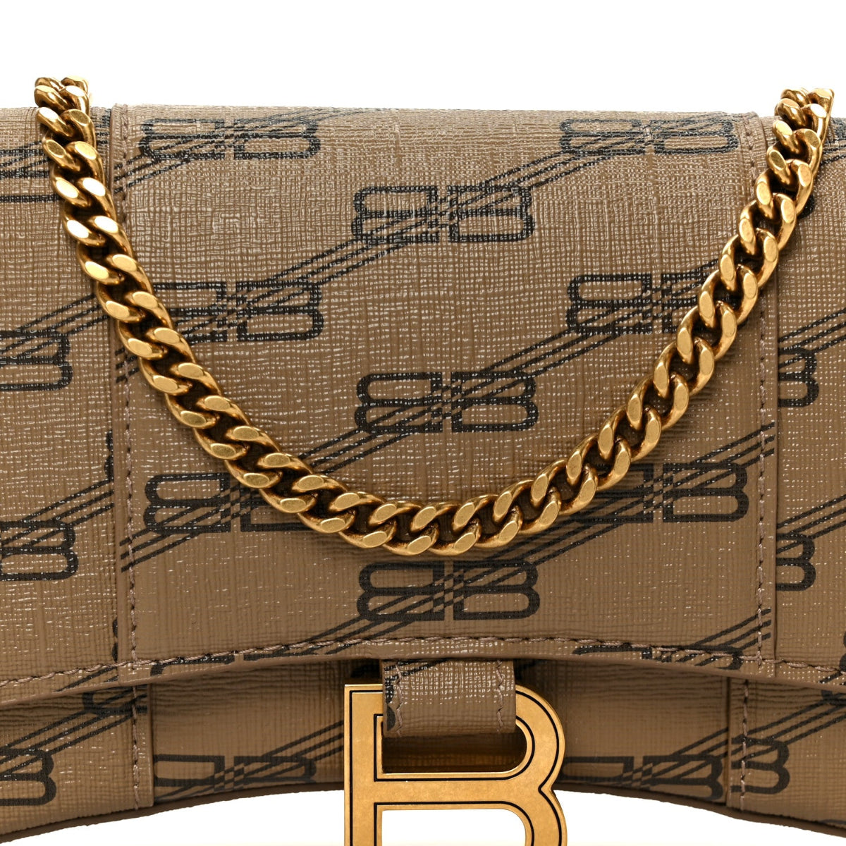 Coated Canvas BB Monogram Hourglass Chain Bag Beige Brown