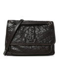 Crinkled Calfskin Matelasse Monogram Medium Niki Chain Satchel Moka