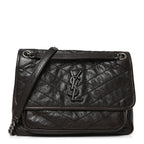 Crinkled Calfskin Matelasse Monogram Medium Niki Chain Satchel Moka