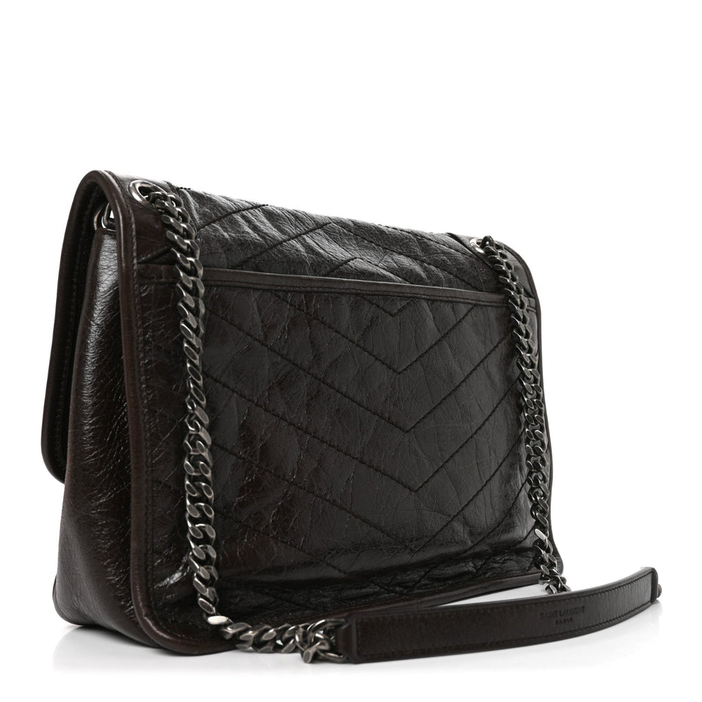 Crinkled Calfskin Matelasse Monogram Medium Niki Chain Satchel Moka
