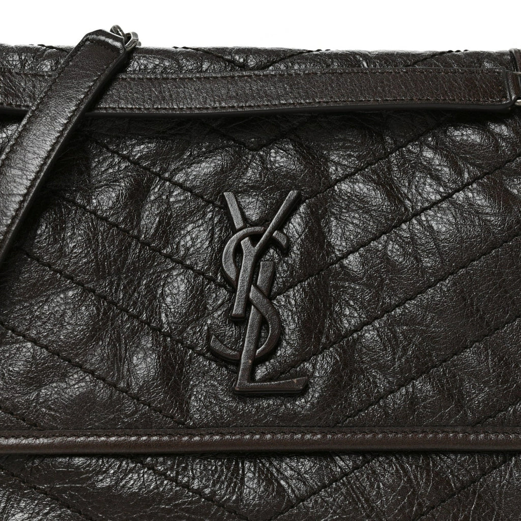 Crinkled Calfskin Matelasse Monogram Medium Niki Chain Satchel Moka