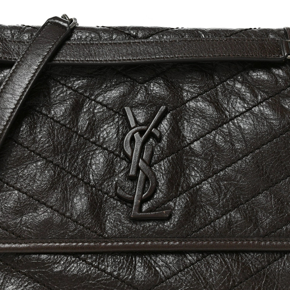 Crinkled Calfskin Matelasse Monogram Medium Niki Chain Satchel Moka