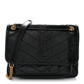 Crinkled Lambskin Matelasse Monogram Baby Niki Chain Satchel Black