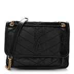 Crinkled Lambskin Matelasse Monogram Baby Niki Chain Satchel Black