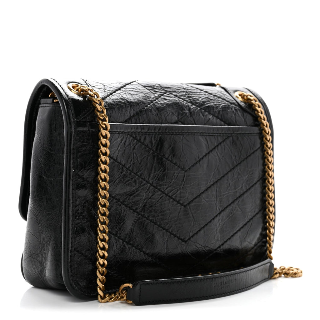 Crinkled Lambskin Matelasse Monogram Baby Niki Chain Satchel Black