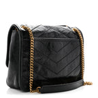 Crinkled Lambskin Matelasse Monogram Baby Niki Chain Satchel Black
