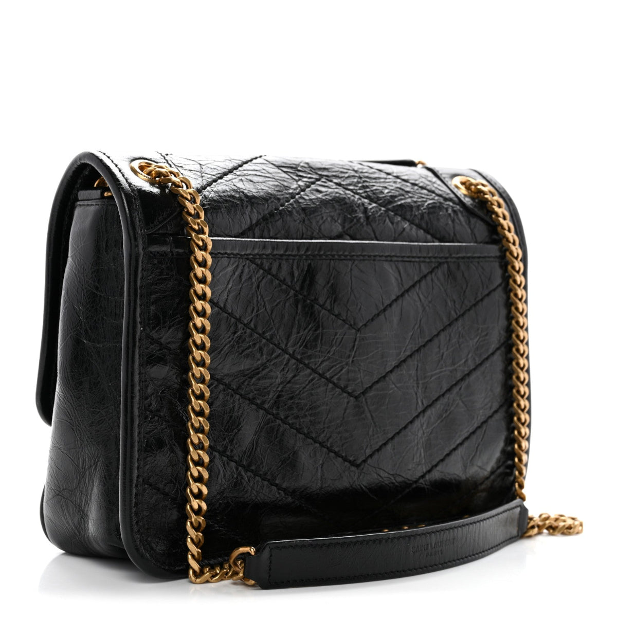Crinkled Lambskin Matelasse Monogram Baby Niki Chain Satchel Black