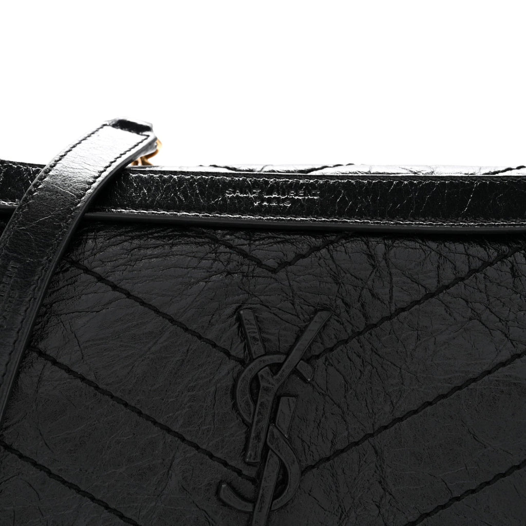 Crinkled Lambskin Matelasse Monogram Baby Niki Chain Satchel Black