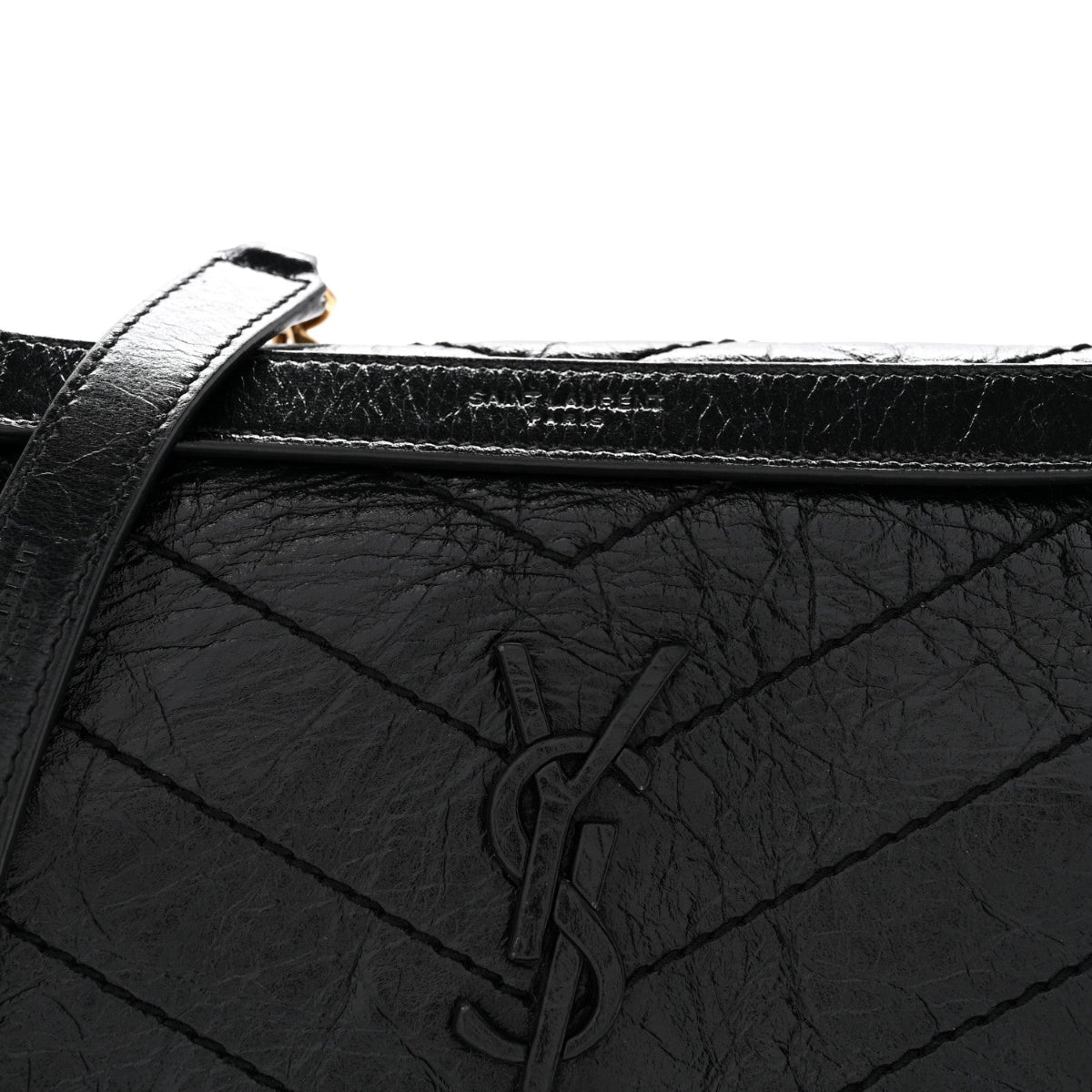 Crinkled Lambskin Matelasse Monogram Baby Niki Chain Satchel Black
