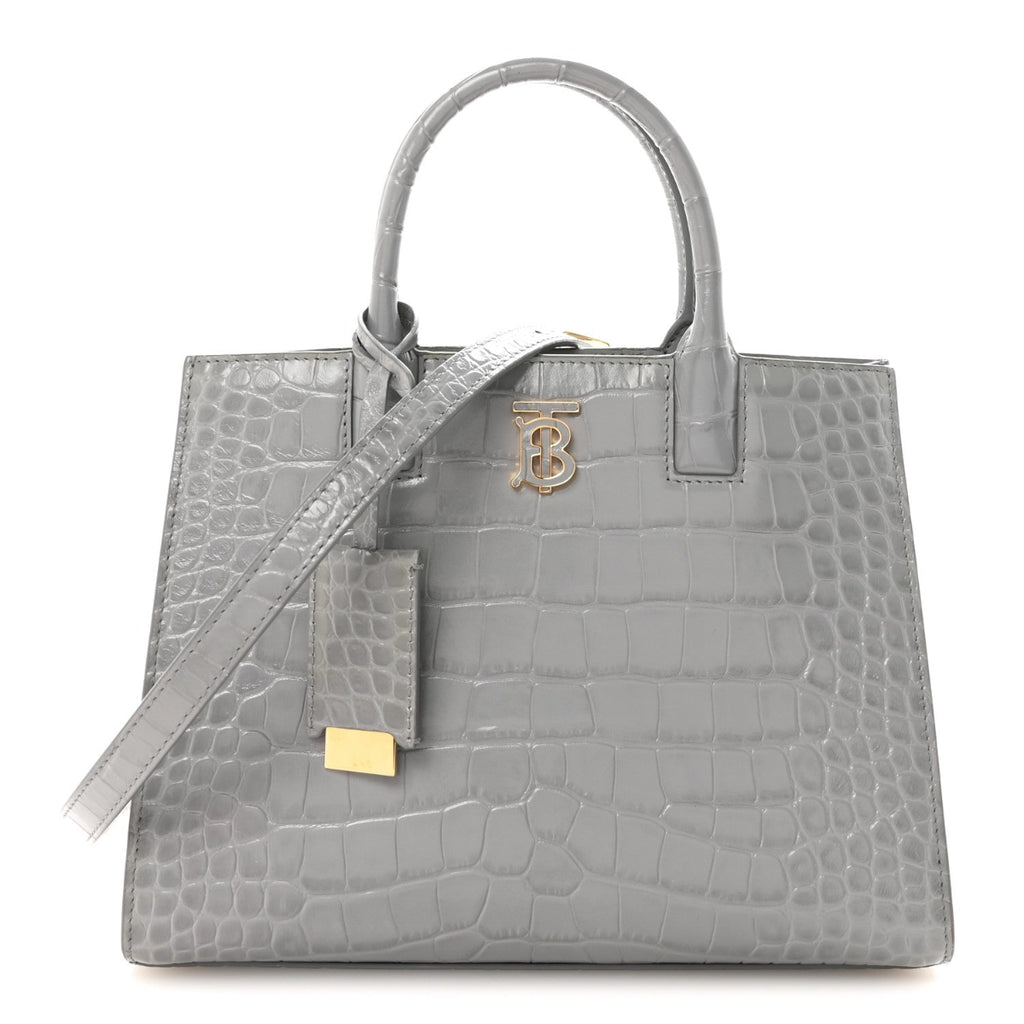 Crocodile Embossed Calfskin Mini Frances Tote Cloud Grey