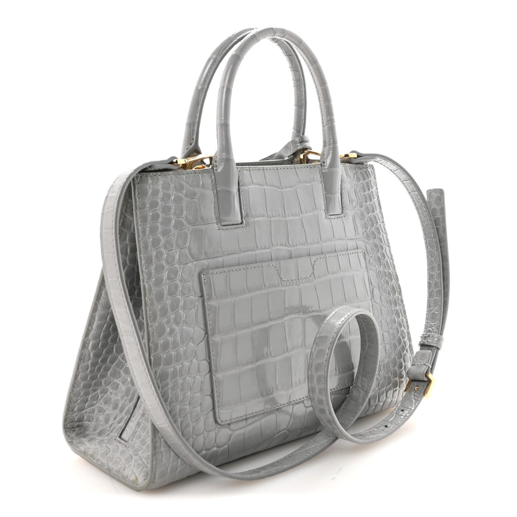 Crocodile Embossed Calfskin Mini Frances Tote Cloud Grey