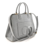 Crocodile Embossed Calfskin Mini Frances Tote Cloud Grey