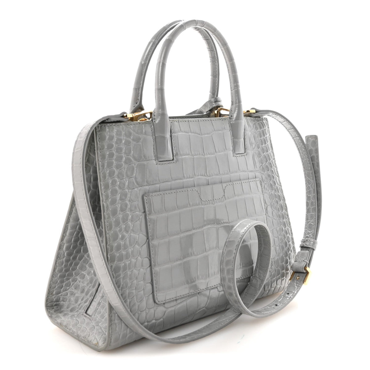 Crocodile Embossed Calfskin Mini Frances Tote Cloud Grey