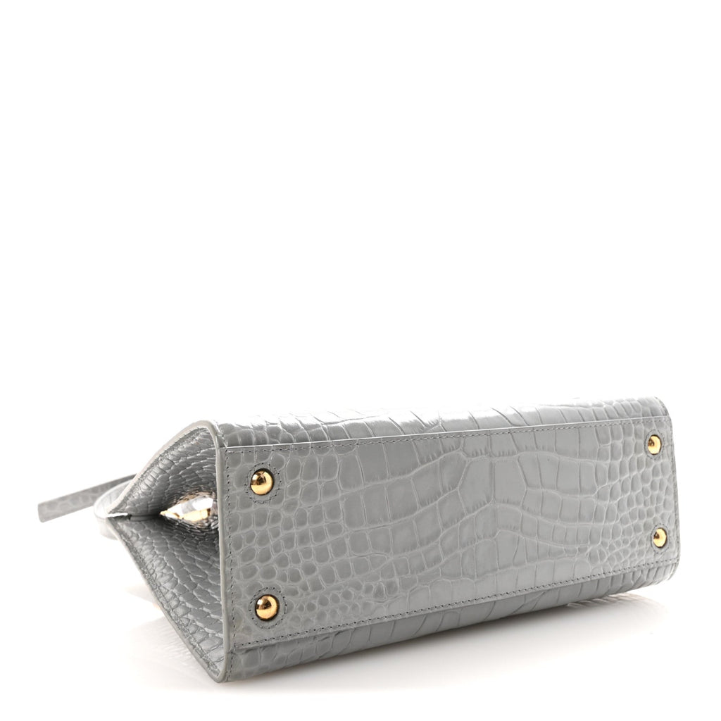 Crocodile Embossed Calfskin Mini Frances Tote Cloud Grey