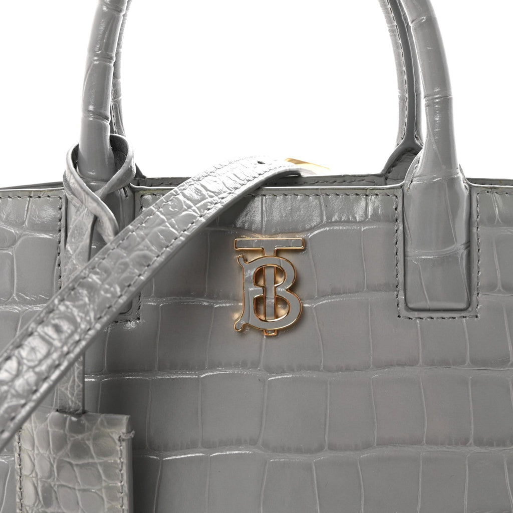 Crocodile Embossed Calfskin Mini Frances Tote Cloud Grey