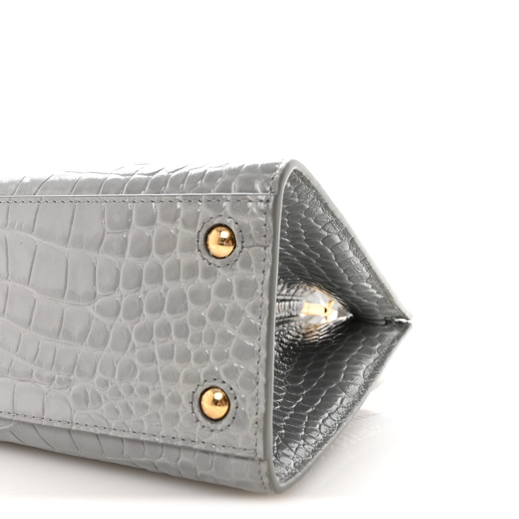 Crocodile Embossed Calfskin Mini Frances Tote Cloud Grey