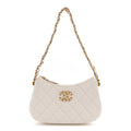 Crumpled Calfskin Quilted Braided CC Small Hobo White