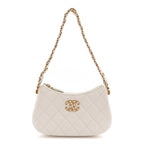 Crumpled Calfskin Quilted Braided CC Small Hobo White