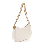 Crumpled Calfskin Quilted Braided CC Small Hobo White