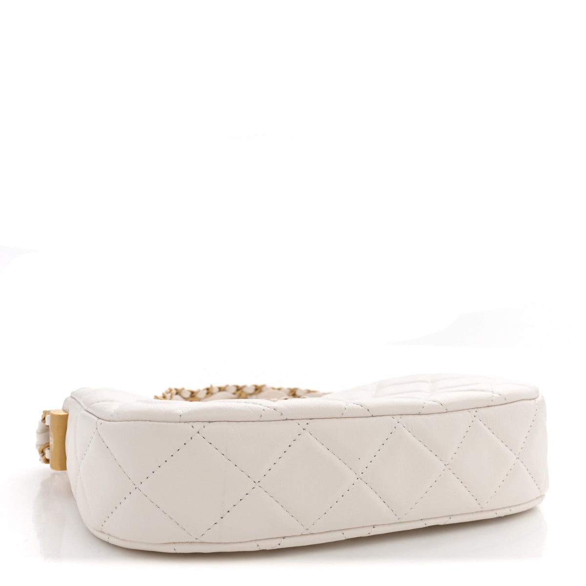 Crumpled Calfskin Quilted Braided CC Small Hobo White