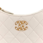 Crumpled Calfskin Quilted Braided CC Small Hobo White