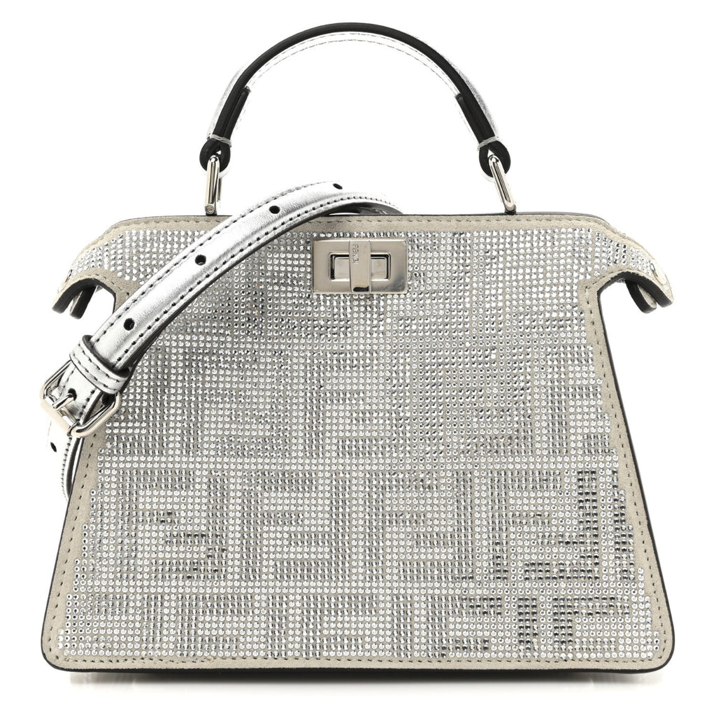 Crystal Vitello Laminato FF Petite Peekaboo I SEE U Satchel Crystal Argento
