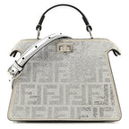 Crystal Vitello Laminato FF Petite Peekaboo I SEE U Satchel Crystal Argento
