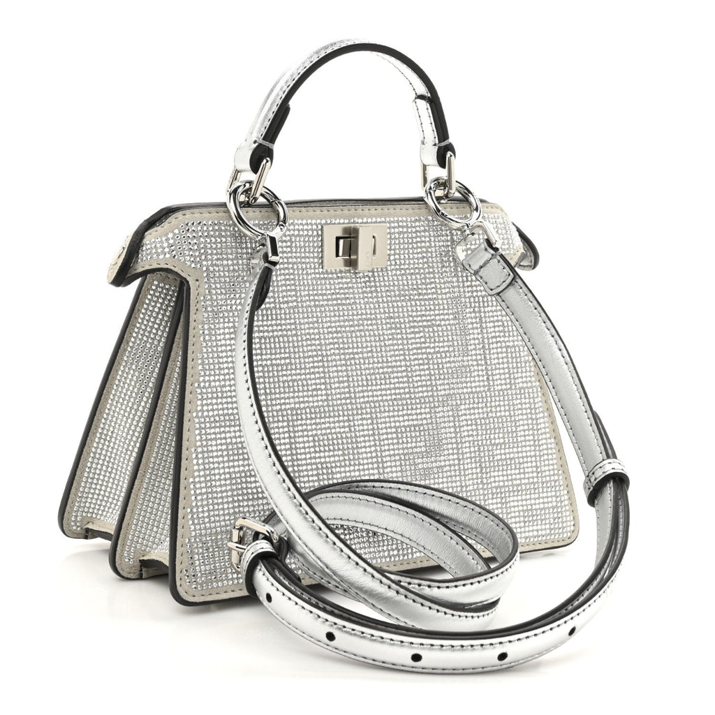 Crystal Vitello Laminato FF Petite Peekaboo I SEE U Satchel Crystal Argento