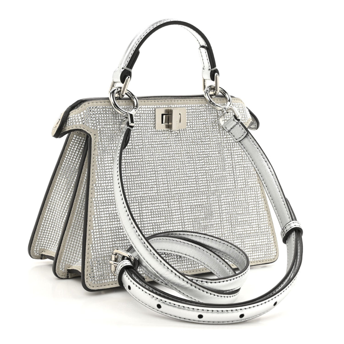 Crystal Vitello Laminato FF Petite Peekaboo I SEE U Satchel Crystal Argento