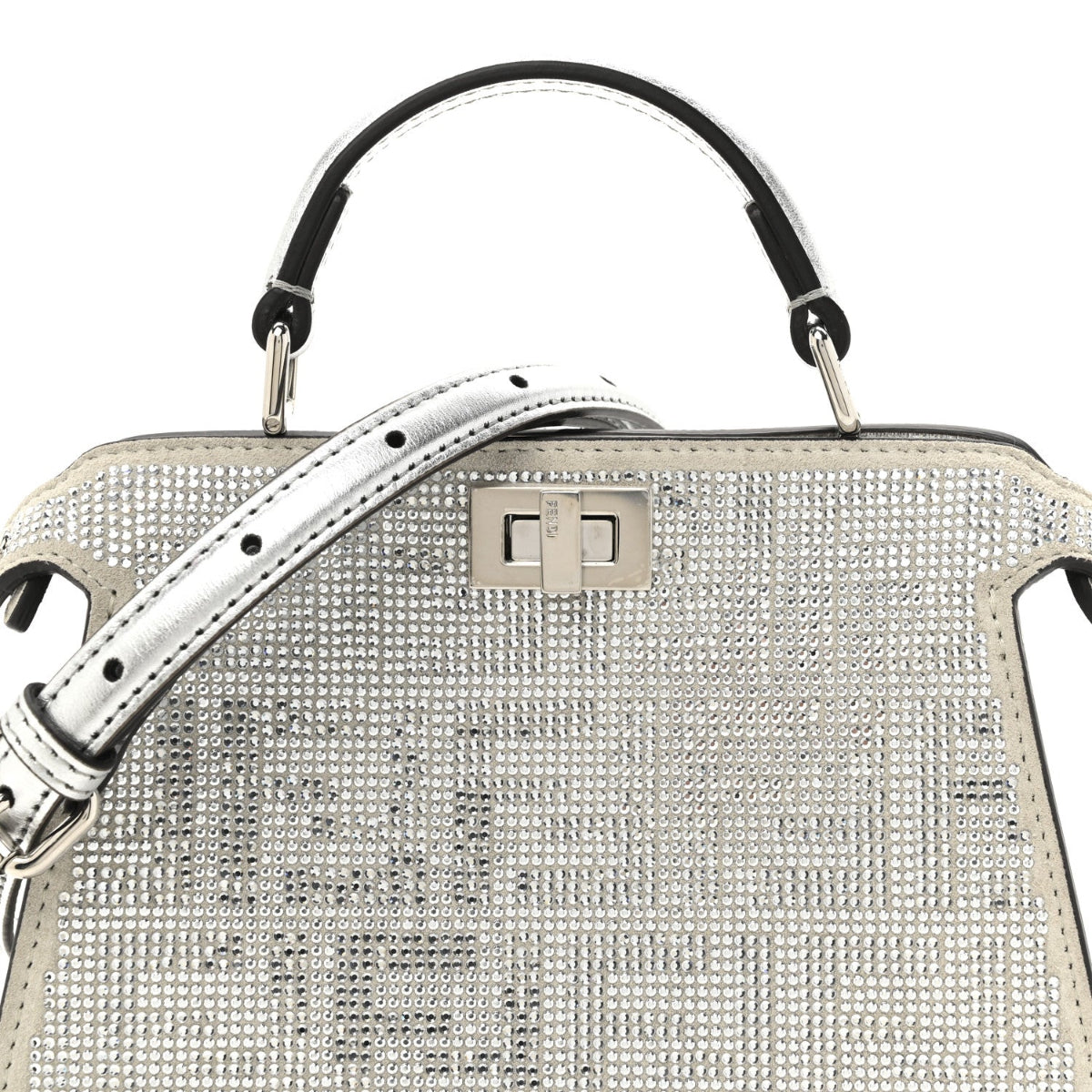 Crystal Vitello Laminato FF Petite Peekaboo I SEE U Satchel Crystal Argento