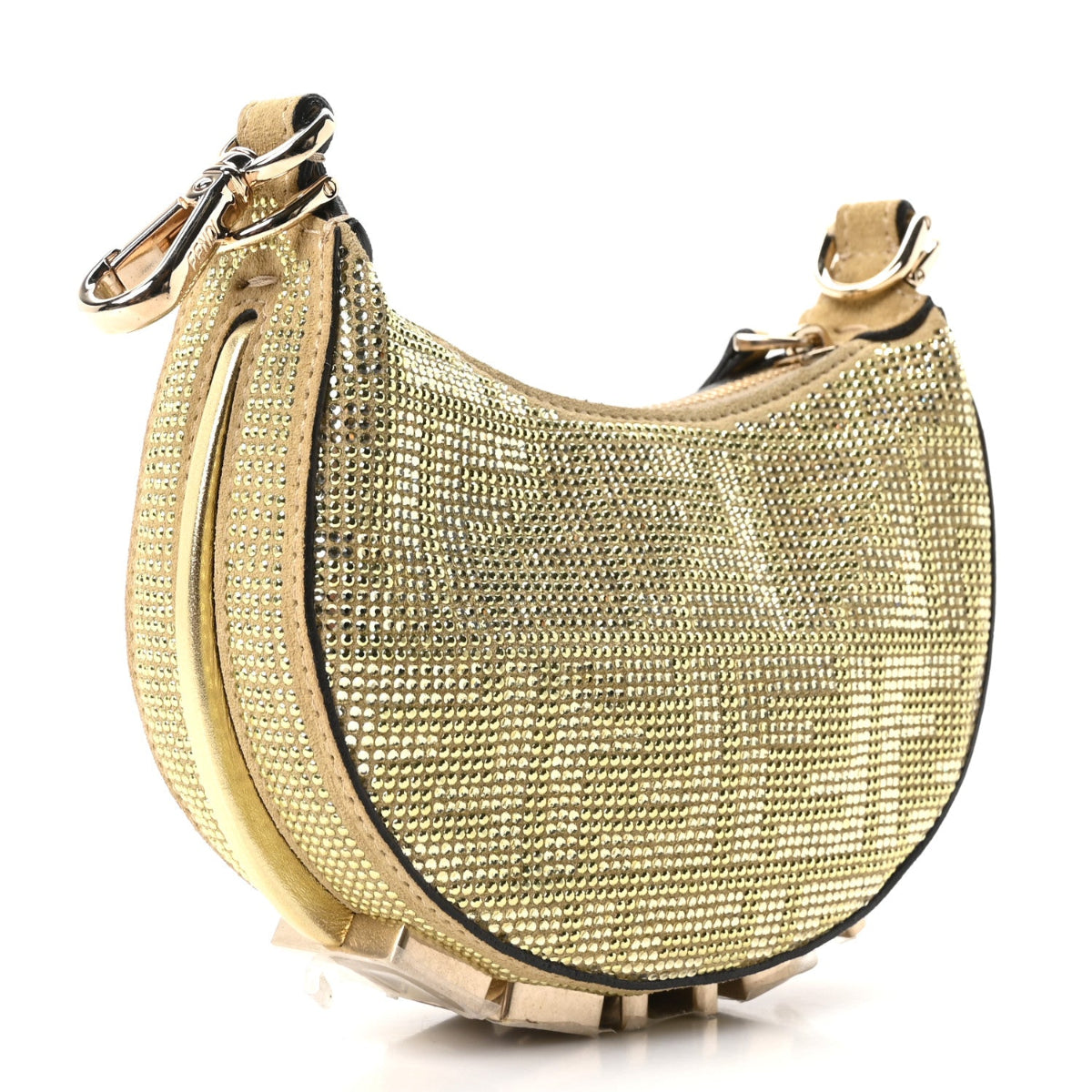 Crystal Vitello Laminato Suede FF Nano Fendigraphy Hobo Charm Platino