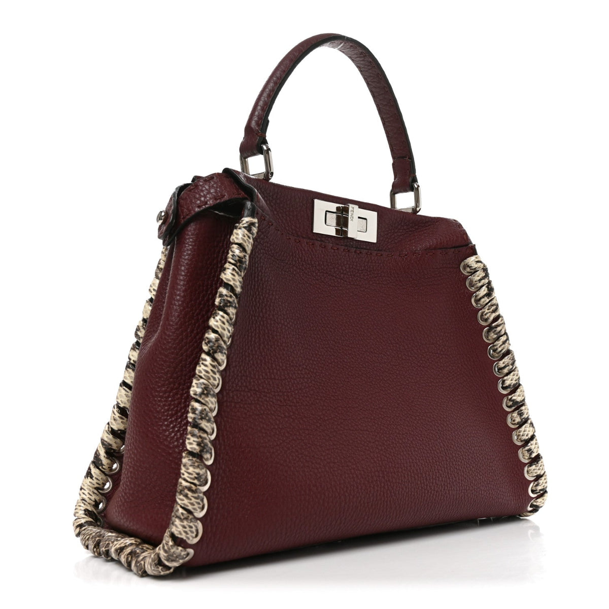 Cuoio Romano Elaphe Selleria Lace Up Bi-Color Medium Peekaboo Iconic Satchel Bordeaux Grigio Polvere Natural