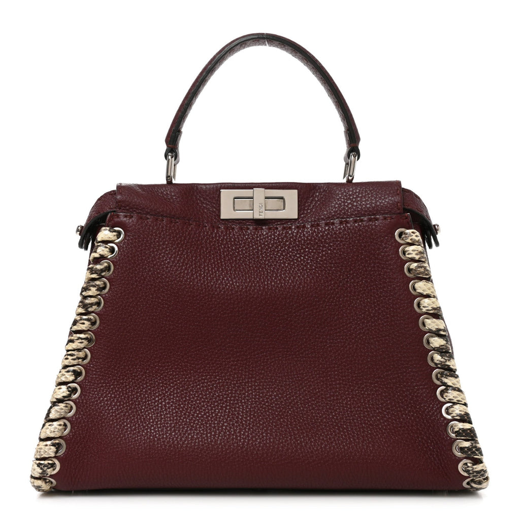 Cuoio Romano Elaphe Selleria Lace Up Bi-Color Medium Peekaboo Iconic Satchel Bordeaux Grigio Polvere Natural