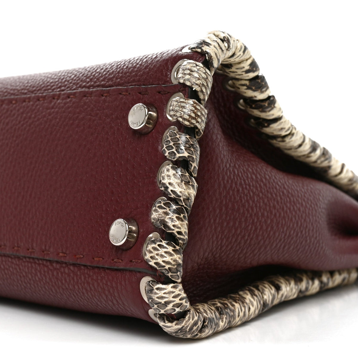 Cuoio Romano Elaphe Selleria Lace Up Bi-Color Medium Peekaboo Iconic Satchel Bordeaux Grigio Polvere Natural
