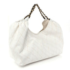 Denim Calfskin Quilted Coco Beach Small Shopping Tote White Black