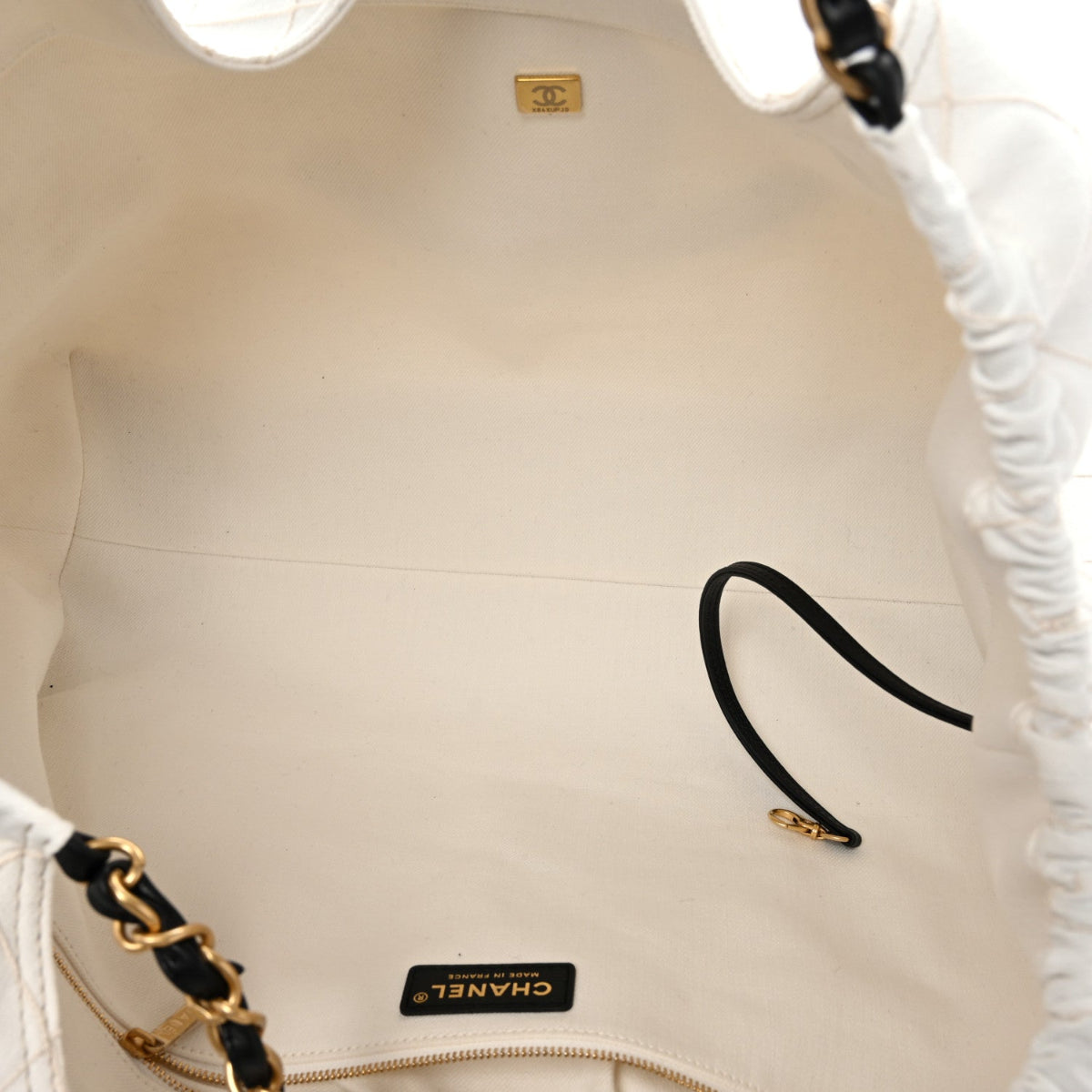 Denim Calfskin Quilted Coco Beach Small Shopping Tote White Black