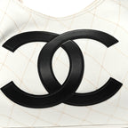 Denim Calfskin Quilted Coco Beach Small Shopping Tote White Black