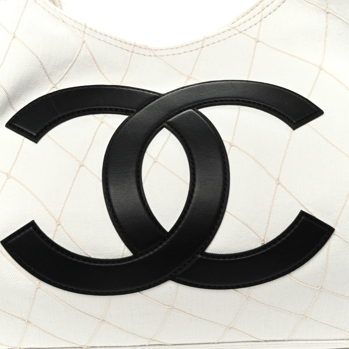 Denim Calfskin Quilted Coco Beach Small Shopping Tote White Black