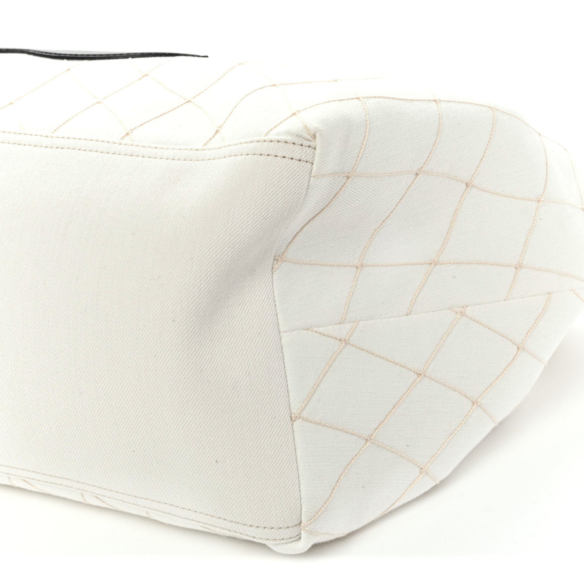 Denim Calfskin Quilted Coco Beach Small Shopping Tote White Black