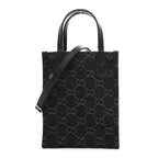 Denim Cuoio Harness GG Monogram Mini Ophidia Tote Bag Black Medium Grey